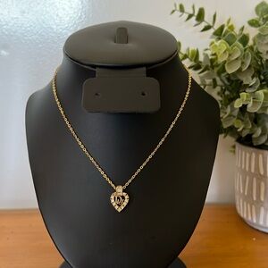 Christian Dior Gold Tone Rhinestone Heart Pendant Necklace